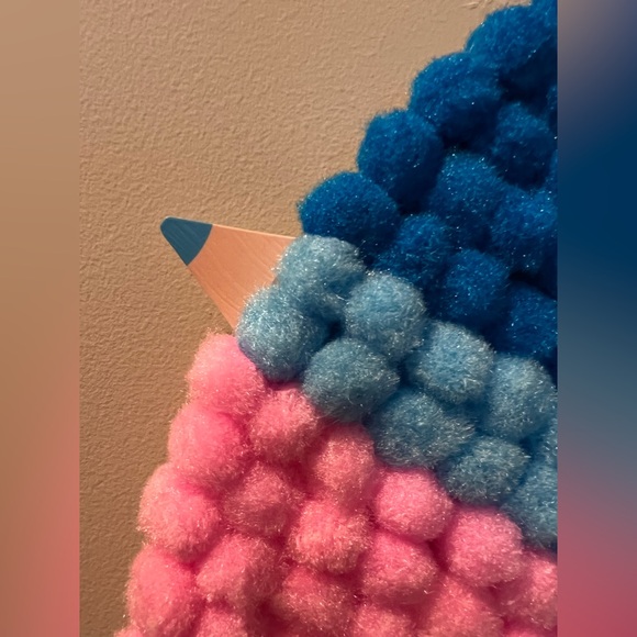 Hand Crafted Whimsical, Colorful Pom Pom/Colored Pencil Wall Decor - Picture 3 of 6